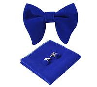 HOULIFE Bow Tie Set for Men Adjustable Velvet Pre-tied Bowtie, Solid Colour Pocket Square, Cufflinks Set for Groom Wedding Party Formal with Gift Box (Royal blue)