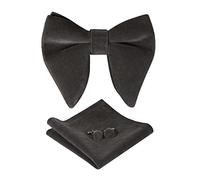 HOULIFE Bow Tie Set for Men - Adjustable Velvet Pre-tied Bowtie, Solid Colour Pocket Square, Cufflinks Set for Groom Wedding Party Formal with Gift Box (Dark grey)