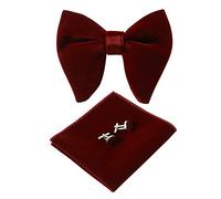 HOULIFE Bow Tie Set for Men - Adjustable Velvet Pre-tied Bowtie, Solid Colour Pocket Square, Cufflinks Set for Groom Wedding Party Formal with Gift Box (Burgundy)