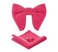 HOULIFE Bow Tie Set for Men - Adjustable Velvet Pre-tied Bowtie, Solid Colour Pocket Square, Cufflinks Set for Groom Wedding Party Formal with Gift Box (Pink)
