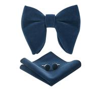 HOULIFE Bow Tie Set for Men - Adjustable Velvet Pre-tied Bowtie, Solid Colour Pocket Square, Cufflinks Set for Groom Wedding Party Formal with Gift Box (Haze Blue)