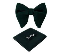HOULIFE Bow Tie Set for Men - Adjustable Velvet Pre-tied Bowtie, Solid Colour Pocket Square, Cufflinks Set for Groom Wedding Party Formal with Gift Box (Dark green)
