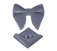 HOULIFE Bow Tie Set for Men - Adjustable Velvet Pre-tied Bowtie, Solid Colour Pocket Square, Cufflinks Set for Groom Wedding Party Formal with Gift Box (Silver grey)