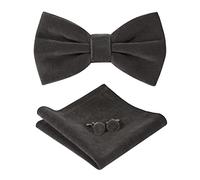 HOULIFE Bow Tie Set for Men - Adjustable Velvet Pre-tied Bowtie, Solid Colour Pocket Square, Cufflinks Set for Groom Wedding Party Formal with Gift Box, Dark grey
