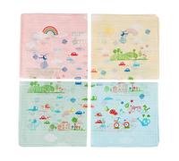 HOULIFE Boys Girls 100% Bamboo Cotton Handkerchiefs Cute Cartoon Print Pattern Hankies for Kids Children Students 4 Pieces 31x31cm Christmas Gifts