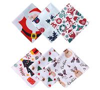 HOULIFE Christmas Handkerchief - Handkerchiefs for Ladies Cotton, 100% 60S Combed Cotton Xmas Trees Santa Claus Hankies Gift Set for Women Men Kids, 40x40cm (6, Just Say Ho&Merry-XMAS)