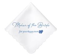 HOULIFE Embroidered Wedding Handkerchief White Cotton Handkerchiefs Something Blue Hanky for Bride Groom Mother Father Wedding Day Gift