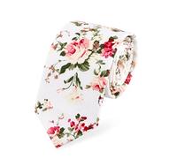 HOULIFE Floral Ties for Men - Skinny Mens Tie, Men’s Cotton Necktie, Slim Men’s Necktie for Wedding Party Casual Daily Use, 1 Pc (White)