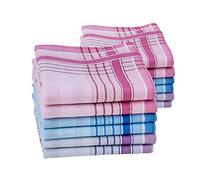 HOULIFE Ladies 100% 60S Combed Cotton Handkerchiefs Womens Soft Stripe Checkered Pattern Coloured Plaid Hankies for Wedding Party 6/12 Pieces 28x28cm Christmas Gifts