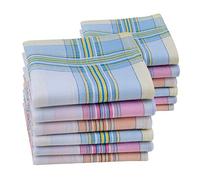 HOULIFE Ladies 100% 60S Combed Cotton Handkerchiefs Womens Soft Stripe Checkered Pattern Coloured Plaid Hankies for Wedding Party 6/12 Pieces 28x28cm Christmas Gifts