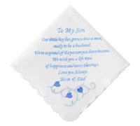 HOULIFE Wedding Handkerchiefs Embroidered White Hankies 60S Cotton Hanky Something Blue for Bride Groom on Wedding Day