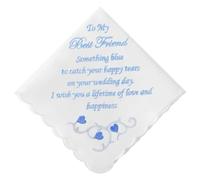 HOULIFE Wedding Handkerchiefs Embroidered White Hankies 60S Cotton Hanky Something Blue for Bride Groom on Wedding Day