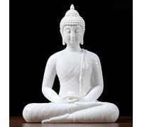 Houlu 12'' Ceramic Buddha Statue, Sitting Buddha, Meditating Seated Buddha Figurine for Home Decor, Office Decor, Garden Decor, Indoor/Outdoor - White, 12''H x 9''L x 6''W