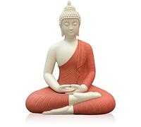 Houlu 12" Ceramic Buddha Statue, Sitting Buddha, Meditating Seated Buddha Figurine for Home Decor, Office Decor, Garden Decor, Indoor/Outdoor - Red