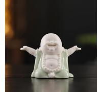 Houlu 3.15 Inch Small Green Laughing Buddha Statue for Home Decor, Ceramic Happy Buddha Statue Indoor for Good Luck