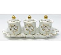 Houlu 3 Altar Cups Set, Ceramic Holy Water Offering Cup, Tibetan Buddhist Worship Cup (White)