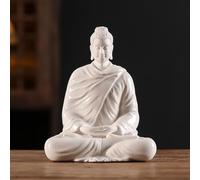 Houlu 6 Inch White Ceramic Buddha Statue Home Decor, Small Meditating Buddha Statue Indoor