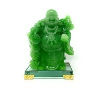 HOULU 8 inch Laughing Buddha Statue for Home Decor, Green Lucky Happy Buddha Figurine, Indoor Buddha Decoration for Good Luck