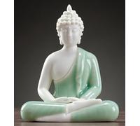 Houlu Small Green Buddha Statue for Home Decor, Decorative Ceramic Meditation Buddha Statue Indoor and Outdoor, 4.3 Inches
