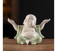 Houlu Small Green Laughing Buddha Statue for Home Decor, Ceramic Happy Buddha Statue Indoor for Good Luck