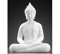 Houlu Small White Buddha Statue for Home Decor, Decorative Ceramic Meditation Buddha Statue Indoor and Outdoor, 4.3 Inches