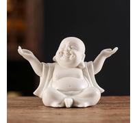 Houlu Small White Laughing Buddha Statue for Home Decor, Ceramic Happy Buddha Statue Indoor for Good Luck