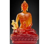 Houlu Tibetan Medicine Buddha Statue, 105mm Liuli Crystal Healing Buddha Figurine for Health (Brown)