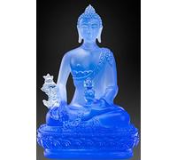 Houlu Tibetan Medicine Buddha Statue, 4.13 in Liuli Crystal Healing Buddha Figurine for Health (Blue)