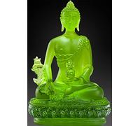 Houlu Tibetan Medicine Buddha Statue, 4.13 in Liuli Crystal Healing Buddha Figurine for Health (Green)