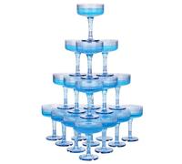 Houmury 20 Pcs 7oz Plastic Champagne Glasses Unbreakable Plastic Martini Glasses Flutes Reusable Clear Acrylic Coupe Drinkware For Wedding Birthday Party (20, Blue)