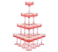 Houmury 20 Pcs 7oz Plastic Champagne Glasses Unbreakable Plastic Martini Glasses Flutes Reusable Clear Acrylic Coupe Drinkware For Wedding Birthday Party (20, Pink)