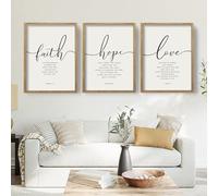 Houmury 3PCS Framed Faith Hope Love Bible Verses Wall Art Farmhouse Religious Quotes Wall Decor Inspirational Wall Art (Brown, 16"x24")