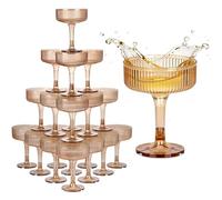 Houmury 7oz Amber Plastic Champagne Glasses Unbreakable Wedding Acrylic Martini Plastic Flutes Goblet Glasses Reusable Clear Drinkware For Birthday Party (20, Amber)