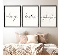 Houmury Set of 3 Framed Wall Art Always Kiss Me Goodnight Farmhouse Sign Bedroom Wall Decor for Master Bedroom Decor Wood Signs (Black, 16"x24")