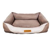 Hound Medium Dog Bed, Washable Rectangle Faux Linen Pet Bedding with Anti-Slip Bottom, Pet Sofa Basket for Small & Medium Breeds, Anti-Anxiety Puppy Bed | Brown, 65x50x20cm