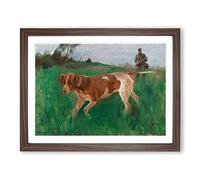 Hound On The Hunt By Bruno Liljefors Classic Painting Framed Print | A2 Walnut Framed Wall Art | Ready to Hang | Classic Historical Picture | Living Room Bedroom Lounge Office