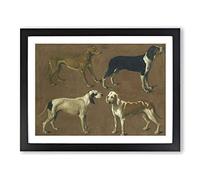 Hounds By Jacques Laurent Agasse Classic Painting Framed Print | A2 Black Framed Wall Art | Ready to Hang | Classic Historical Picture | Living Room Bedroom Lounge Office