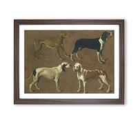 Hounds By Jacques Laurent Agasse Classic Painting Framed Print | A2 Walnut Framed Wall Art | Ready to Hang | Classic Historical Picture | Living Room Bedroom Lounge Office