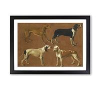 Hounds by Jacques-Laurent Agasse Framed Print | A2 Black Framed Wall Art | Ready to Hang | Modern Nature Picture | Living Room Bedroom Lounge Office