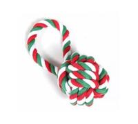 Hounds Red & Green Cotton Rope Woven Ball With Loop Dog Toy