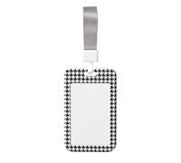 Houndstooth Black and White Print Badge Holder, ID Badge Holder with Lanyard, Hard Plastic Vertical Name Tag ID Card Badges Holders