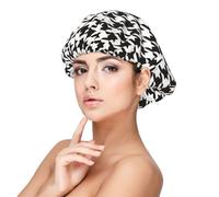 Houndstooth Black and White Print Satin Silk Bonnet for Sleeping Women, Adjustable Double Layer Satin Hair Bonnet Night Sleep Cap for Curly Hair