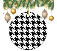 Houndstooth Black Ceramic Christmas Ornaments 3 Inch Vintage Hanging Baubles with Gold String for Xmas Tree Decorations Holiday Party Yard Garden Home Decor Festive Keepsake Gift Exchange