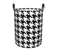 Houndstooth Black Collapsible Oxford Fabric Laundry Hamper, Waterproof With Handles - Foldable Storage Basket For Bedroom, Bathroom, Kitchen, Nursery, Car & Toys