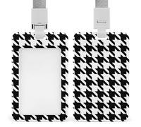 Houndstooth Black Id Badge Holder with Lanyard, Clear Vertical Card Protector Waterproof, Breakaway Safety Neck Strap, Heavy Duty Name Tag Holder for Nurse Teacher Officer Staff Women Men