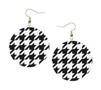 Houndstooth Black Leather Round Earrings Color Valentine'S Day Festival Activities Fashion Women'S