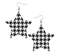 Houndstooth Black Party Earrings for Women, Sparkling Star Dangle Earrings, Fashion Drop Jewelry for Night Out