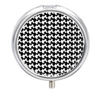 Houndstooth Black Pill Box Cute Round Pill Case Portable Medicine Tablet Vitamin Holder Organizer for Purse Pocket