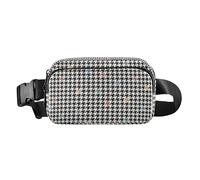Houndstooth Black Plaid Fashionable Fanny Pack Waist Bag for Men Women Small Crossbody Sling Bag with Adjustable Strap for Cycling Hiking Gym, Houndstooth Black Plaid, One Size