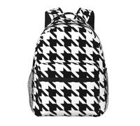 Houndstooth Black Print Casual Daily Bookbag, 20 * 29 * 40cm Durable Basic Backpack For Travel And Vacation Classics Daypack